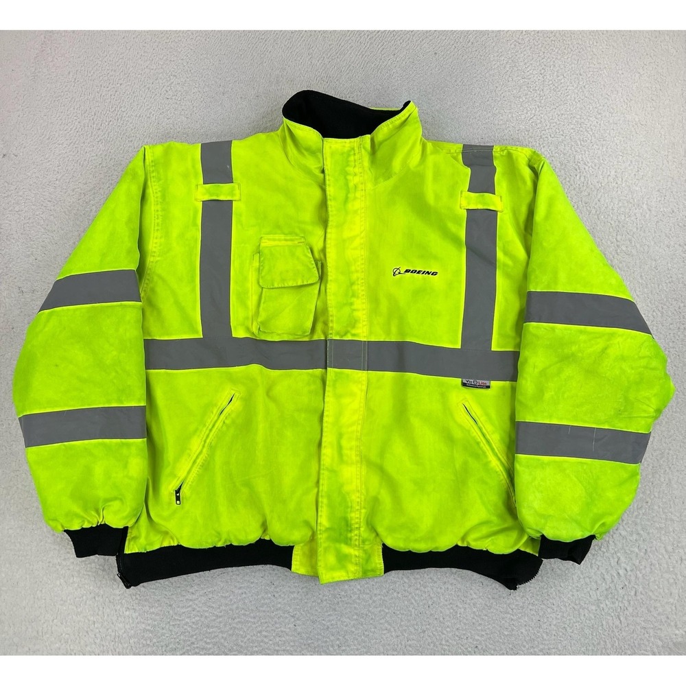 Dutch Harbor Gear Jacket Mens 3XL Yellow Hi Vis Boeing Reflective Bomber OT-700